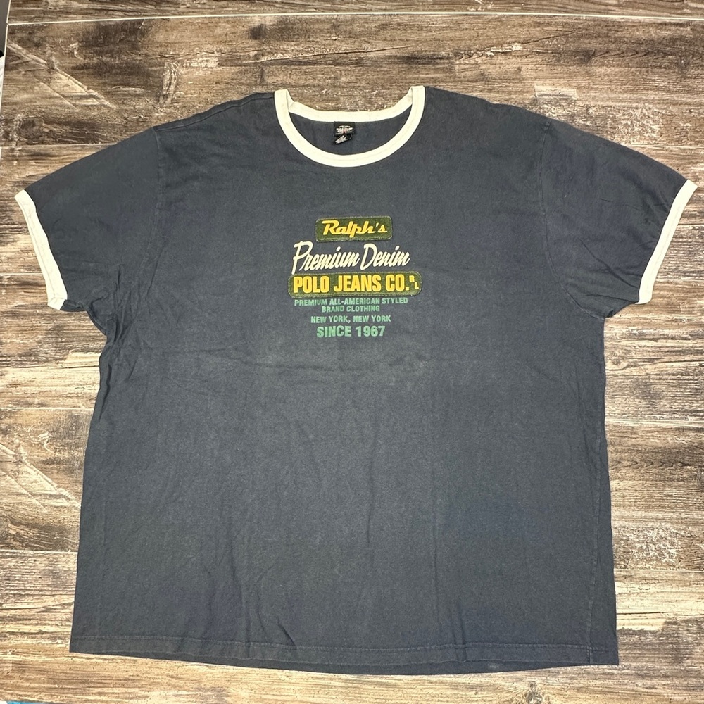 Vintage Polo Jeans Co Ringer Tee Ralph Lauren Graphic Shirt 4XL GUC